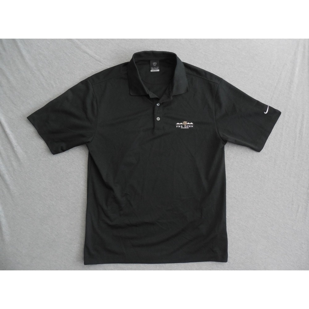 Nike Mens Sz M Golf Polo Black Dri-Fit UV FBR Open Phoenix Short Sleeve Athletic
